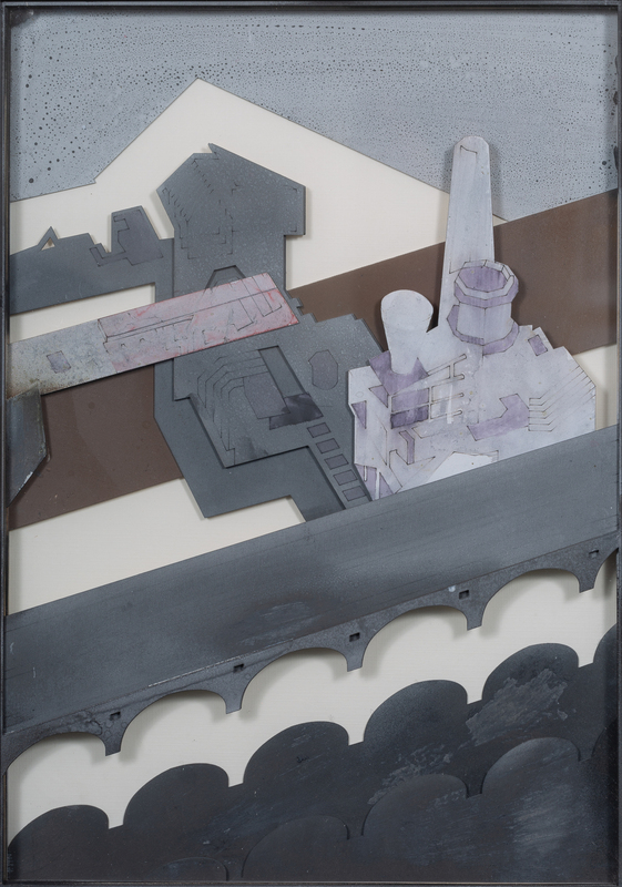 Industrial landscape, (Paper relief Drawing)